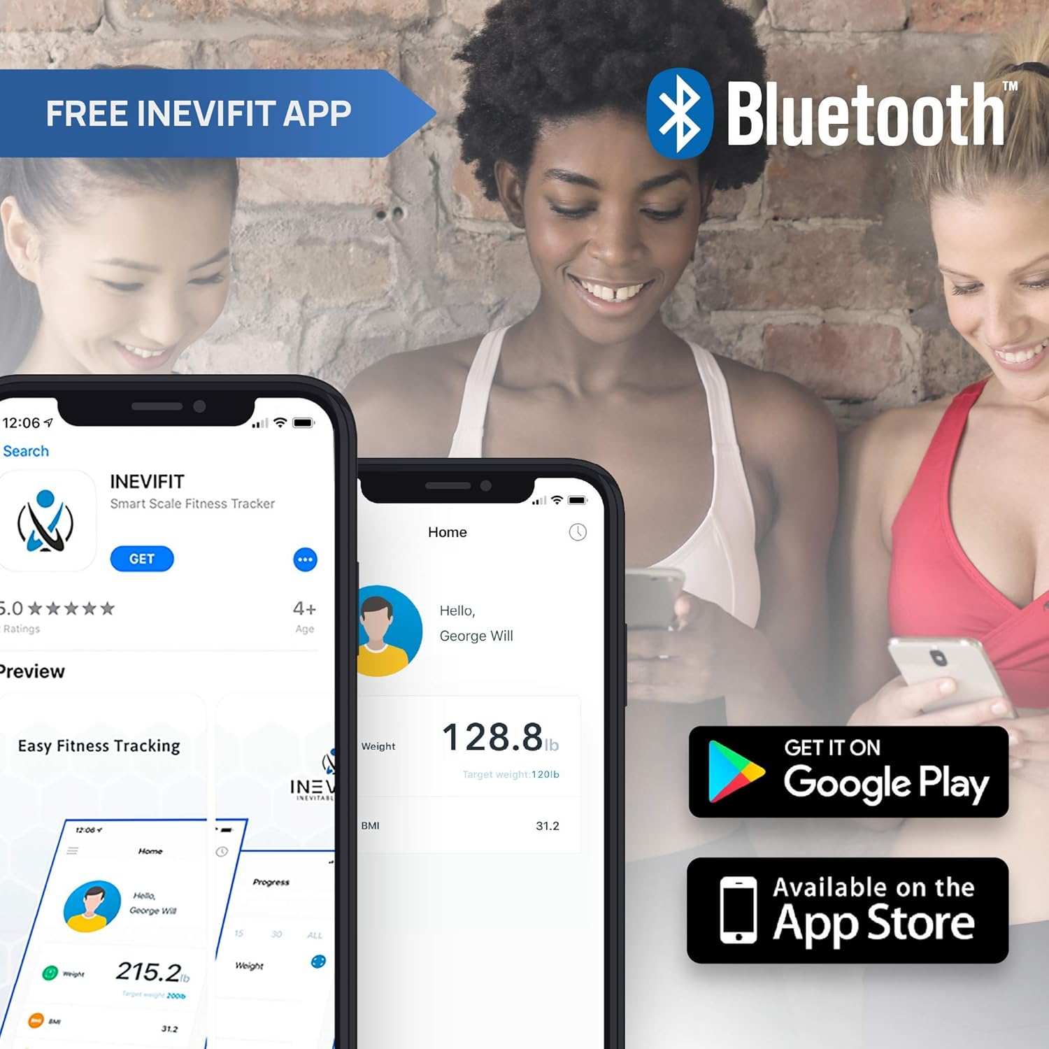 INEVIFIT Smart Premium Bathroom Scale, Highly Accurate Bluetooth Digital Bathroom Body Weight Scale